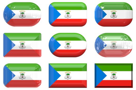 nine glass buttons of the  Flag of Equatorial Guinea
