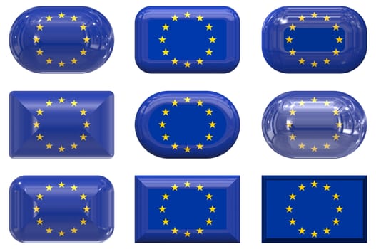 nine glass buttons of the flag of the european union