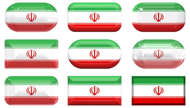 nine glass buttons of the Flag of Iran