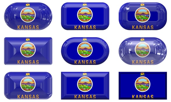 nine glass buttons of the Flag of Kansas