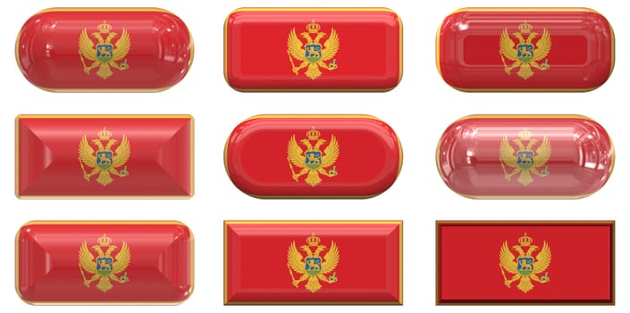 nine glass buttons of the Flag of Montenegro