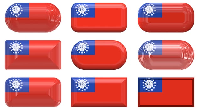 nine glass buttons of the Flag of Myanmar