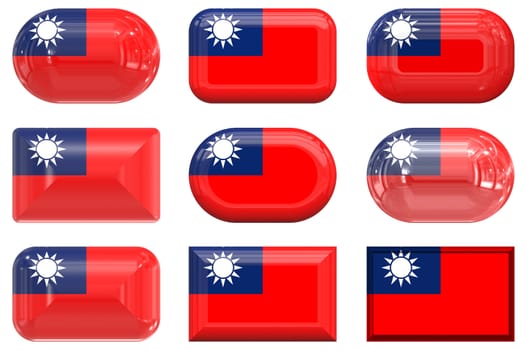 nine glass buttons of the  Flag of Republic of China Taiwan
