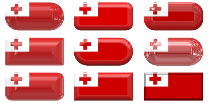 nine glass buttons of the  Flag of Tonga