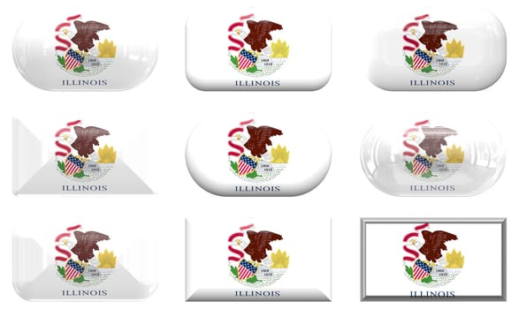 nine glass buttons of the  Flag of Illinois