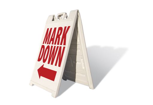 Mark Down Tent Sign Isolated on a White Background.