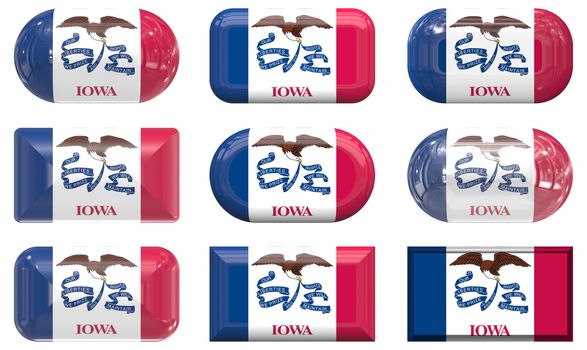 nine glass buttons of the  Flag of iowa