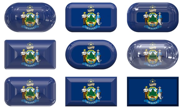 nine glass buttons of the  Flag of maine