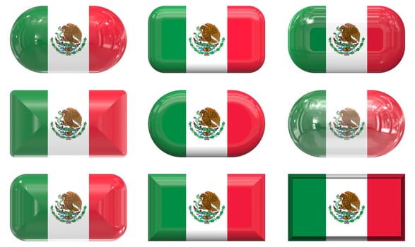nine glass buttons of the  Flag of mexico