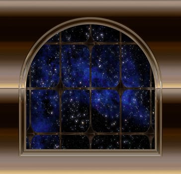 gothic or science fiction window looking into space or starry night sky