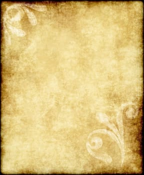 large old paper or parchment background texture with large floral design