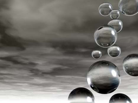 fliyng glass balls on a dark sky - 3d illustration