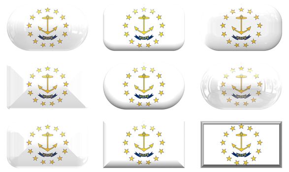 nine glass buttons of the  Flag of Rhode island