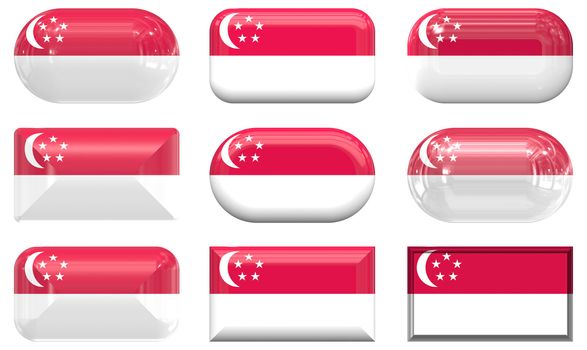 nine glass buttons of the  Flag of Singapore