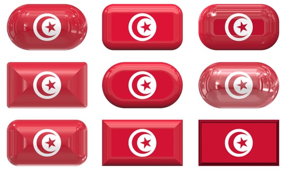 nine glass buttons of the Flag of Tunisia