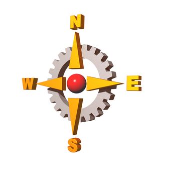 gear compass logo on white background - 3d illustration