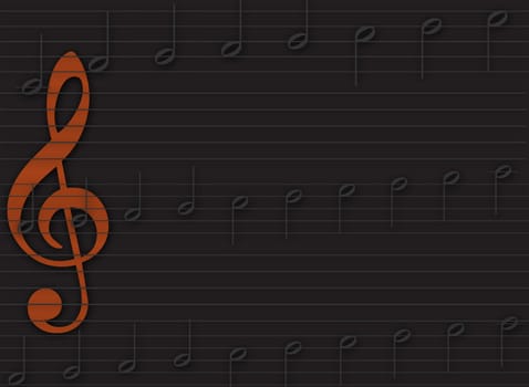 A page background featuring music manuscript and treble clef.