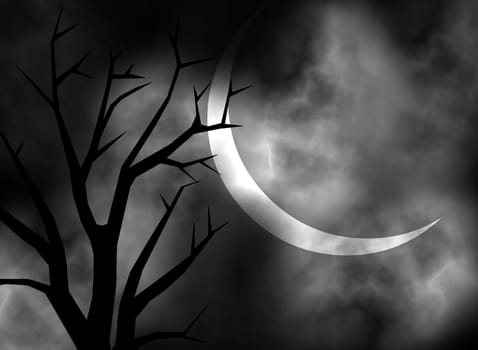 A dark and scary moonlit night background illustration