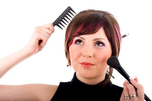 Portrait of young sexu hairdresser in isolated white background