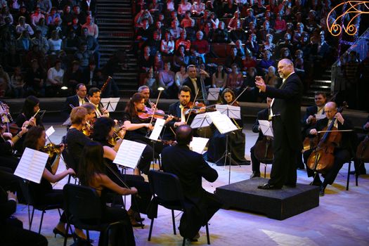 The big Moscow circus " New Year's attraction". On a photo: Konstantin Orbeljan with an orchestra