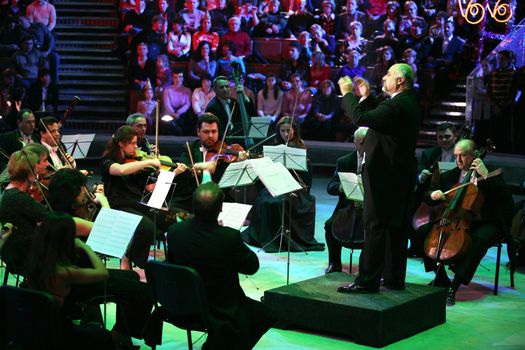 The big Moscow circus " New Year's attraction". On a photo: Konstantin Orbeljan with an orchestra