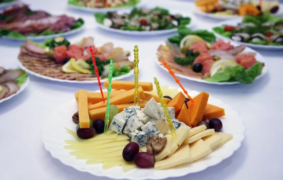 Grapes and cheese on a celebratory table
