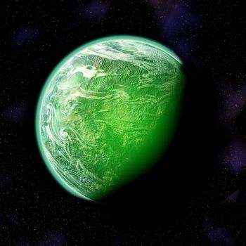 view of a green planet in starry space