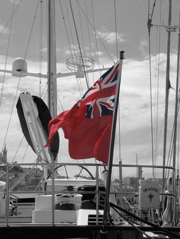 great britain flag on a yacht in Marseille harbor