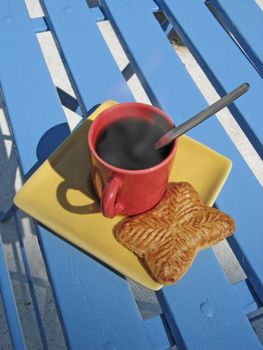 image of a steaming coffee cup on a chair