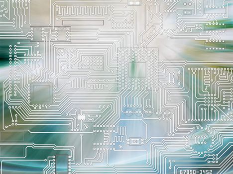 Rays of light shining and circuit board - blue abstract background