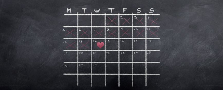 A calendar counting down the days to Valentines day.