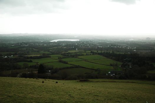 cardiff city, view from mountain, horizontally framed shot
