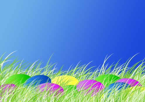 Easter dyed eggs in the spring grass