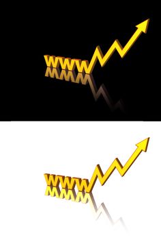 golden www letters with business graph- 3d illustration