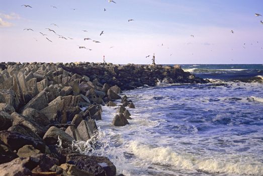 A man-made breakwater holds back the powerful Atlantic tides from eroding the Nova Scotia coastline.