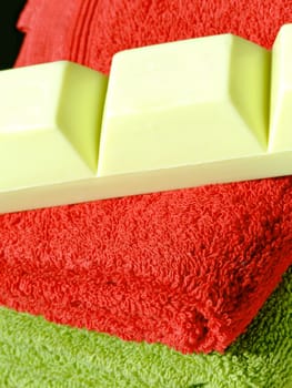 Two towels and a piece of soap
