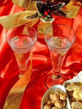 Two glasses of champagne and some starters
