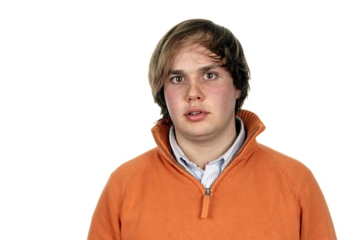 young casual man portrait in white background