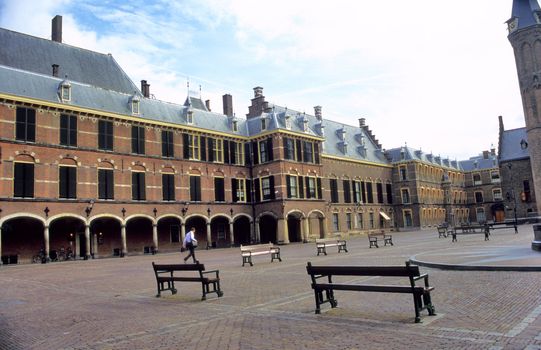 The 13th century Binnenhof comprises the parliament and government buildings of The Hague, Netherlands.