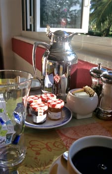 A table set waiting for breakfast.