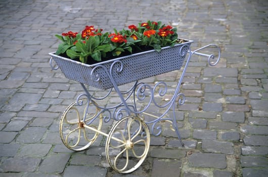 A cart full of flowers in Brugges, Belgium. 