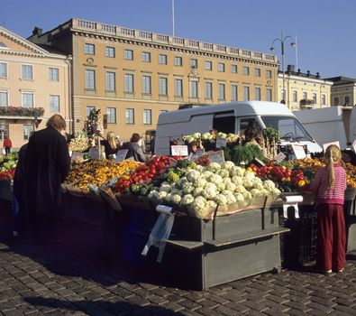 Vegetable market in Helsinki, Finland.