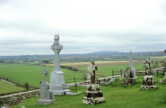 Ancient Celtic cemetery overlooking the county Tipperary countryside.