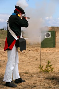 exact moment of gun fire shot from weapon used by French army in times of Napoleon Bonaparte