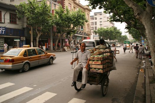 cargo rickshawin in Shanghai street