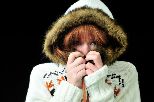 Portrait of beautiful girl wearing winter jacket
