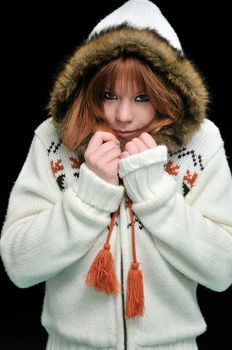 Portrait of beautiful girl wearing winter jacket.