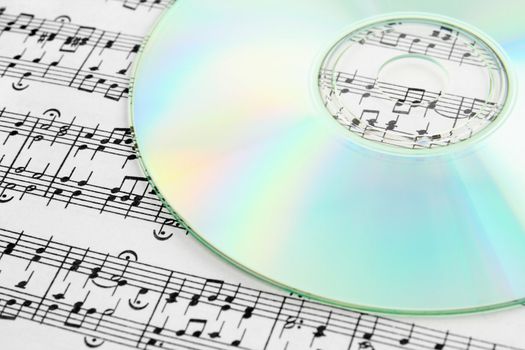 Audio CD and music notes. Digital music concept.