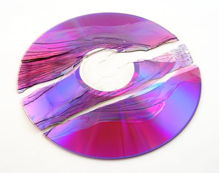 Scratched and broken purple DVD or CD.