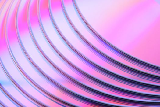 Abstract purple CD background. Closeup of stacked CDs or DVDs.